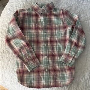 Janie and Jack Plaid Flannel Button-Down Shirt in Mauve and Green